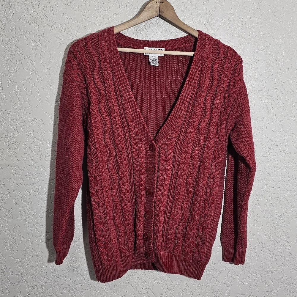 Vintage Liz Baker Red Chunky Knit Cardigan
